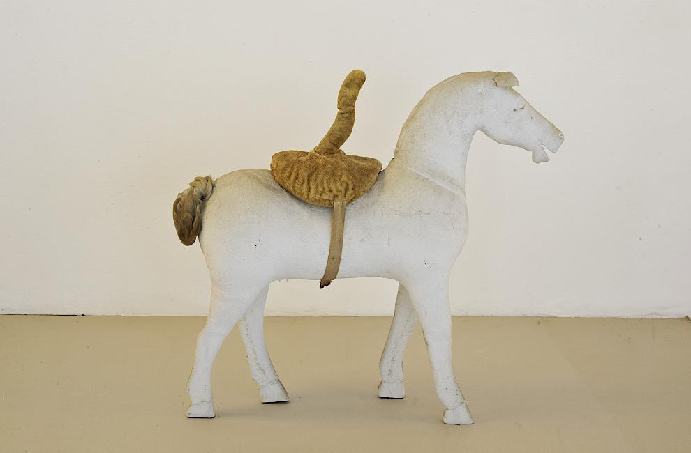 Birgit Jürgenssen, Saddle with Phallus (Sattel mit Phallus), 1976, fabric, stuffed textile, leather, 35 x 30 x 40 cm. Grazyna Kulczyk Collection © Estate Birgit Jürgenssen / Bildrecht Vienna, 2026; Courtesy Galerie Hubert Winter
